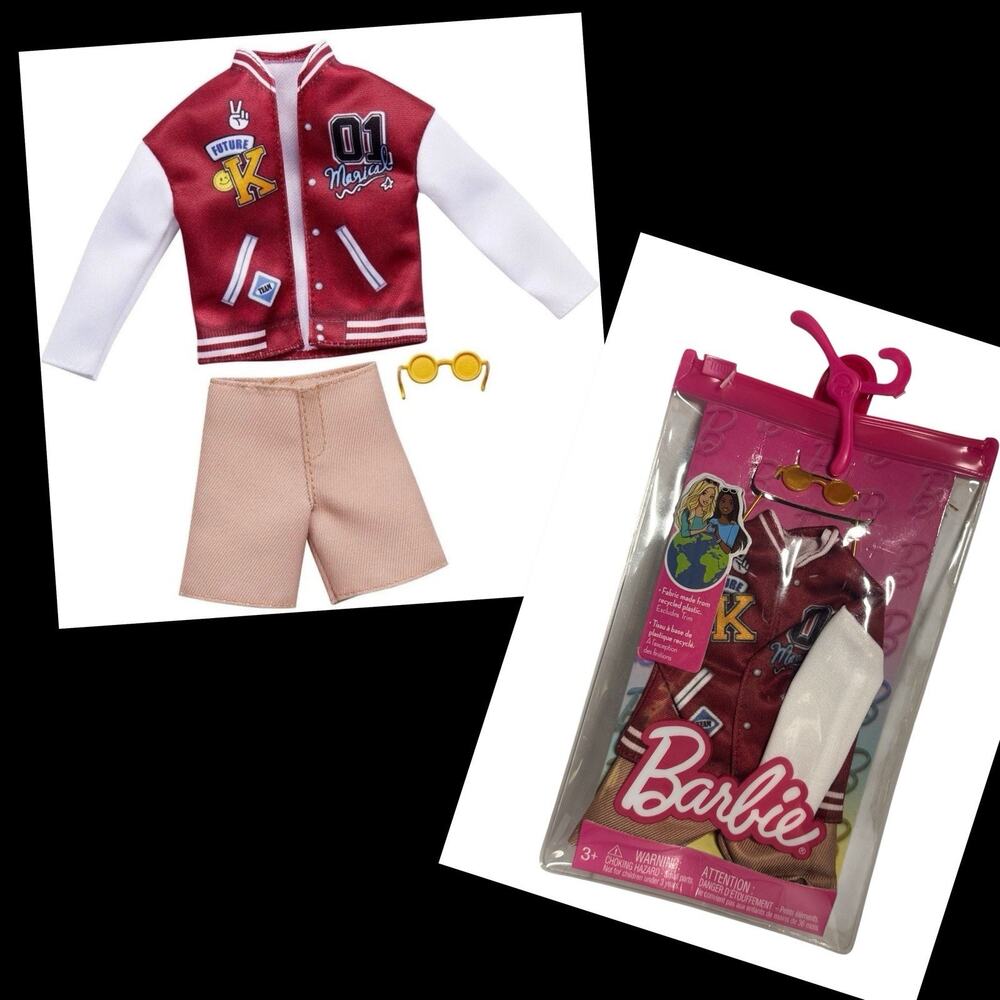 Barbie Ken Fashion Set Varsity Jacket Shorts Sunglasses Accessories Pack